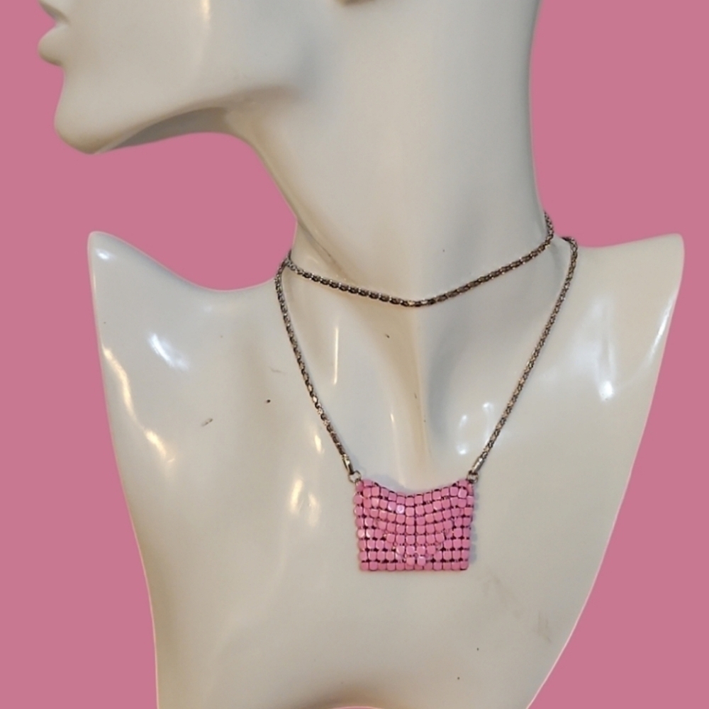 3/$20 Pink Mesh Envelope I Love Jesus Pendant Long Chain Necklace NWOT
